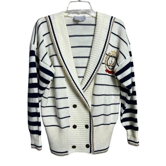 Vintage 80s Expressly for Joyce Nautical Old Money Striped Women's Sweater Small - Picture 7 of 7